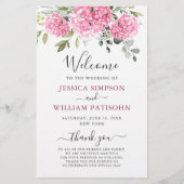 Elegantes Pink Hydrangea Hochzeitsprogramm (Vorderseite)