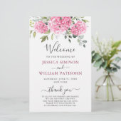 Elegantes Pink Hydrangea Hochzeitsprogramm (Stehend Vorderseite)