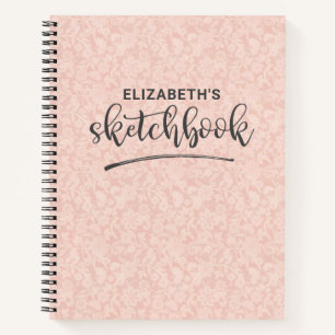 Elegantes Pink Lace Sketchbook mit Name Notebook Notizblock