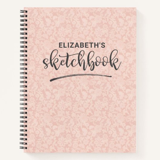 Elegantes Pink Lace Sketchbook mit Name Notebook Notizblock (Vorderseite)