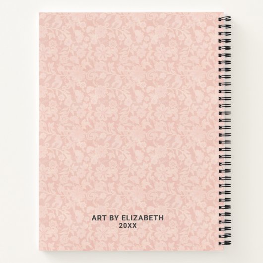Elegantes Pink Lace Sketchbook mit Name Notebook Notizblock (Rückseite)