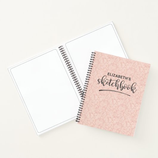 Elegantes Pink Lace Sketchbook mit Name Notebook Notizblock (Innenseite)