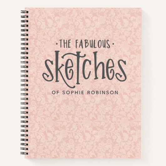 Elegantes Pink Lace Sketchbook mit Name Notebook Notizblock (Vorderseite)