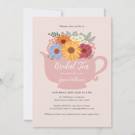 Elegantes Pink Ladys Bridal Tea Brautparty Einladung (Vorderseite)