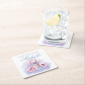 Elegantes Pink Lila Happy Birthday Tea Party Rechteckiger Pappuntersetzer (Vor Ort)