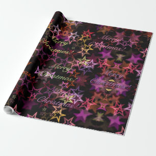 Elegantes Pink Lila Stars Muster Frohe Weihnachten Geschenkpapier