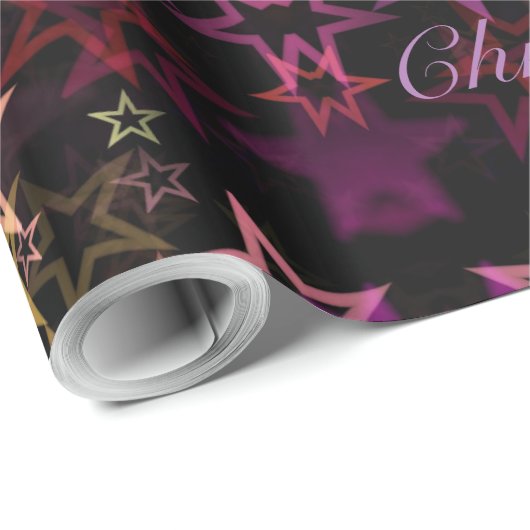 Elegantes Pink Lila Stars Muster Frohe Weihnachten Geschenkpapier (Rolleneckpunkt)