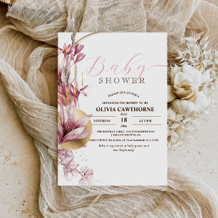 Elegantes Pink Lilies Girly Baby Shower Party Einladung