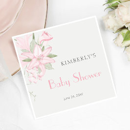 Elegantes Pink Lily Green Blätter Baby Shower Serviette