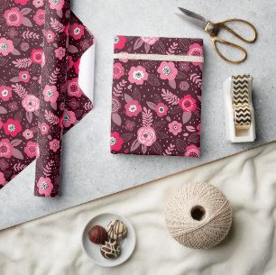 Elegantes, pink-magenta-farbenes, ditsy Blumendesi Geschenkpapier