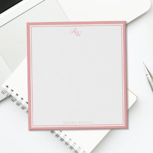 Elegantes Pink-Monogramm mit zwei Rändern Notizblock