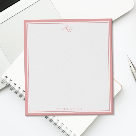 Elegantes Pink-Monogramm mit zwei Rändern Notizblock