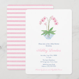 Elegantes Pink Orchid Chinoiserie Girl Baby Shower Einladung