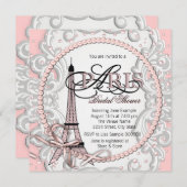 Elegantes Pink Paris Brautparty Einladung (Vorne/Hinten)