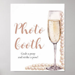Elegantes Pink Pearls und Prosecco Foto Booth Sign Poster