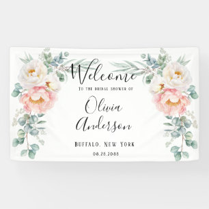 Elegantes Pink Peony Eucalyptus Brautparty Banner