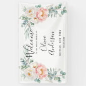 Elegantes Pink Peony Eucalyptus Brautparty Banner (Vertikal)