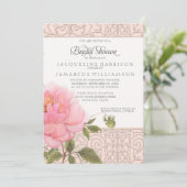 Elegantes Pink Peony Floral w Greenerity Brautpart Einladung (Stehend Vorderseite)