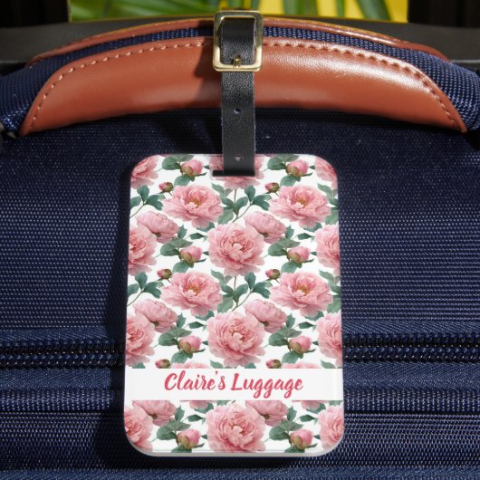 Elegantes Pink Peony Pattern Gepäckanhänger (Vorderseite Insitu 2)