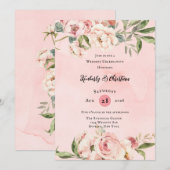 Elegantes Pink Peony Watercolor Hochzeitsfeier Einladung (Vorne/Hinten)