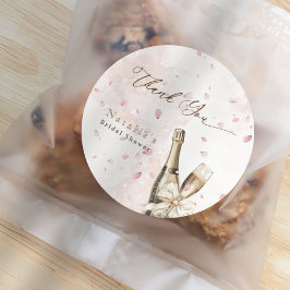 Elegantes Pink Petals Bubbly Brautparty Vielen Dan Runder Aufkleber