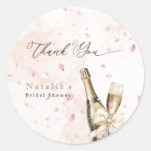Elegantes Pink Petals Bubbly Brautparty Vielen Dan Runder Aufkleber (Vorderseite)