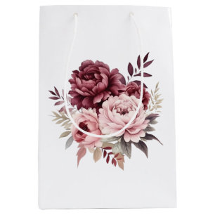 Elegantes Pink-Pink-Burgund Wasserfarben-Peony Mittlere Geschenktüte