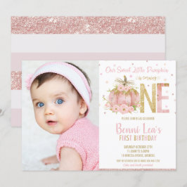 Elegantes Pink Pumpkin 1. Geburtstag 1 Girl Foto Einladung