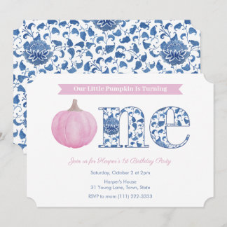 Elegantes Pink Pumpkin Baby Girl 1. Geburtstag Par Einladung