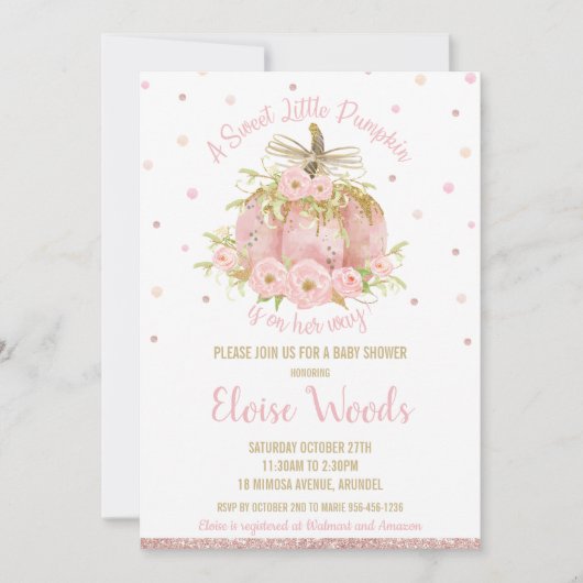 Elegantes Pink Pumpkin Baby Shower Girl Einladung (Vorderseite)
