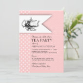 Elegantes Pink Punkt Kinderdusche Tea Party Einladung (Stehend Vorderseite)
