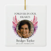 Elegantes Pink & Purples Angel Wings Foto Memorial Keramikornament (Rückseite)