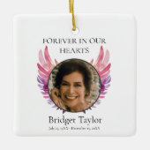 Elegantes Pink & Purples Angel Wings Foto Memorial Keramikornament (Vorderseite)