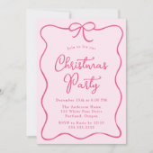 Elegantes Pink Ribbon Bow Weihnachts-Party Einladung (Vorderseite)