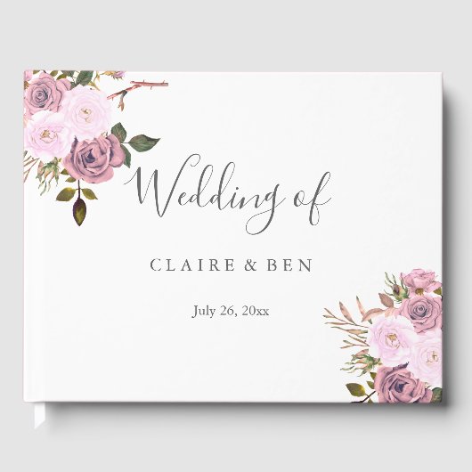 Elegantes Pink & Rose Gold Wedding Gästebuch (Vorderseite)