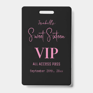 Elegantes Pink Script 16 . Geburtstag Einladung VI Ausweis