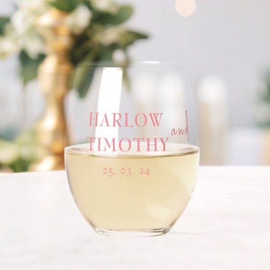 Elegantes Pink Script Wedding Trinkbehälter Set Weinglas Ohne Stiel