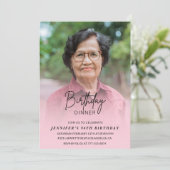 Elegantes Pink Shadow Dinner Foto 94. Geburtstag Einladung (Stehend Vorderseite)