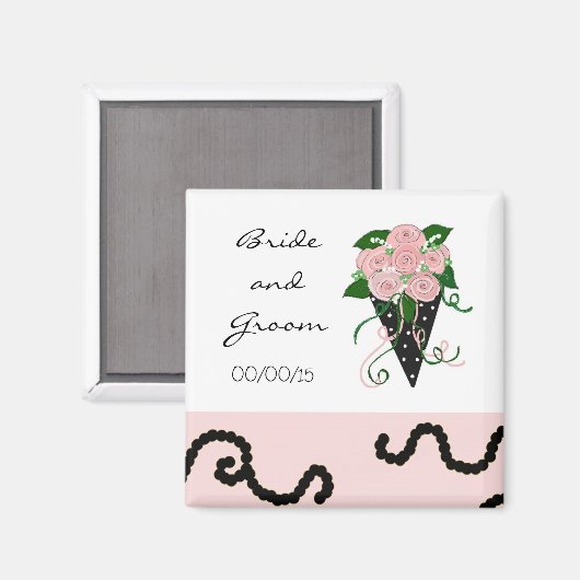 Elegantes Pink und Black Wedding Bouquet Magnet (Vorderseite/Rückseite)