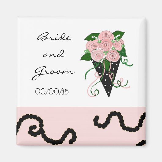 Elegantes Pink und Black Wedding Bouquet Magnet (Vorne)