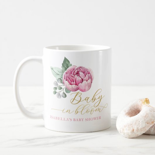 Elegantes Pink und Gold Floral Baby in Blütendusch Kaffeetasse (Mit Donut)