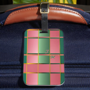 Elegantes Pink- und Grün-Farbenblock-Monogramm Gepäckanhänger