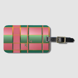 Elegantes Pink- und Grün-Farbenblock-Monogramm Gepäckanhänger