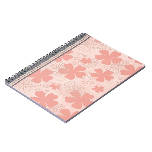 Elegantes Pink- und Melon-Blumen-Spiral-Notebook Notizblock (Linke Seite)