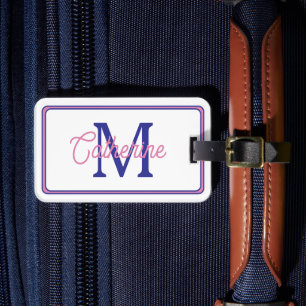 Elegantes Pink und Navyblau Einfaches Monogramm Gepäckanhänger