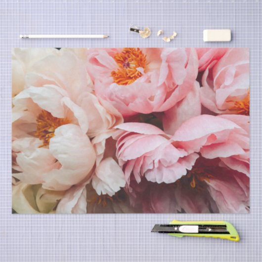 Elegantes Pink- und Peach-Peonies-Gewebe Seidenpapier (Handwerk)
