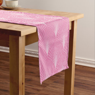 Elegantes Pink & White Art-Deko-Muster Kurzer Tischläufer