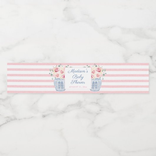 Elegantes Pink & White Floral Girl Babydusche Part Wasserflaschenetikett (Einzelnes Label)