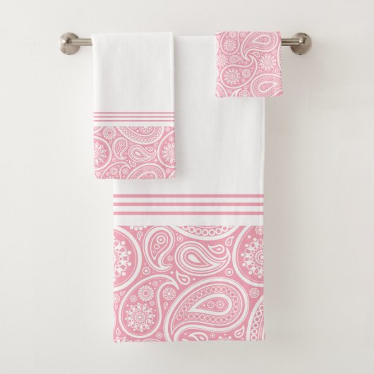 Elegantes Pink White Paisley Muster Badhandtuch Set (Insitu)