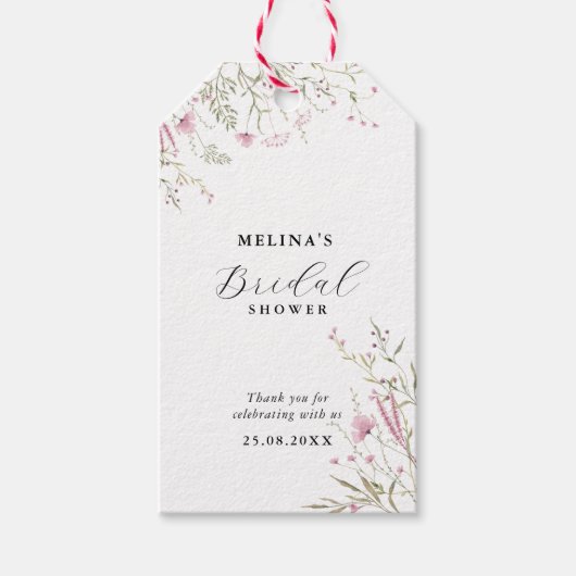 Elegantes Pink Wild Floral Brautparty Geschenkanhänger (Vorderseite)